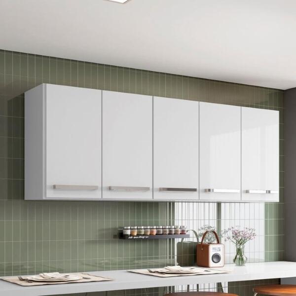Armario Suspenso Para Cozinha 5 Portas Branco Santorini Brienza Movelaria