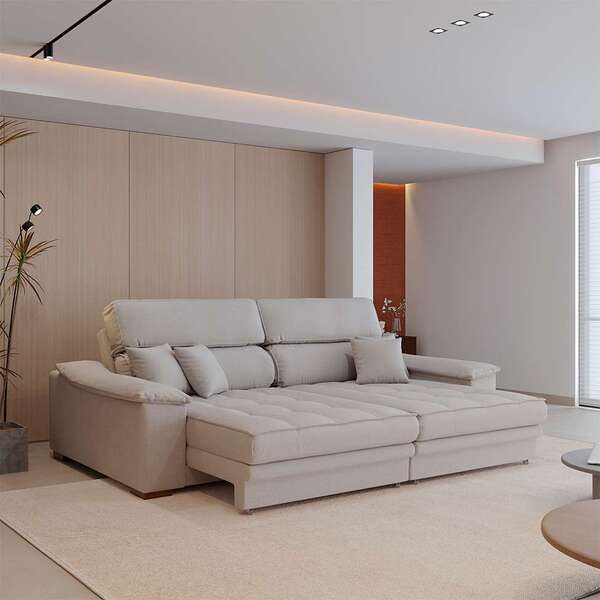 Sofá 3 Lugares Retrátil E Reclinável Lupin Linho Cru